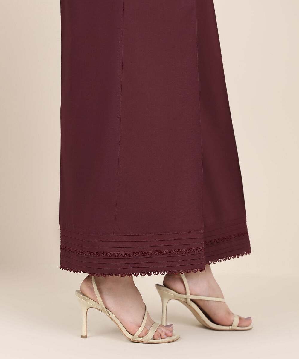 Women's RTW Cambric Red Solid Flared Pants