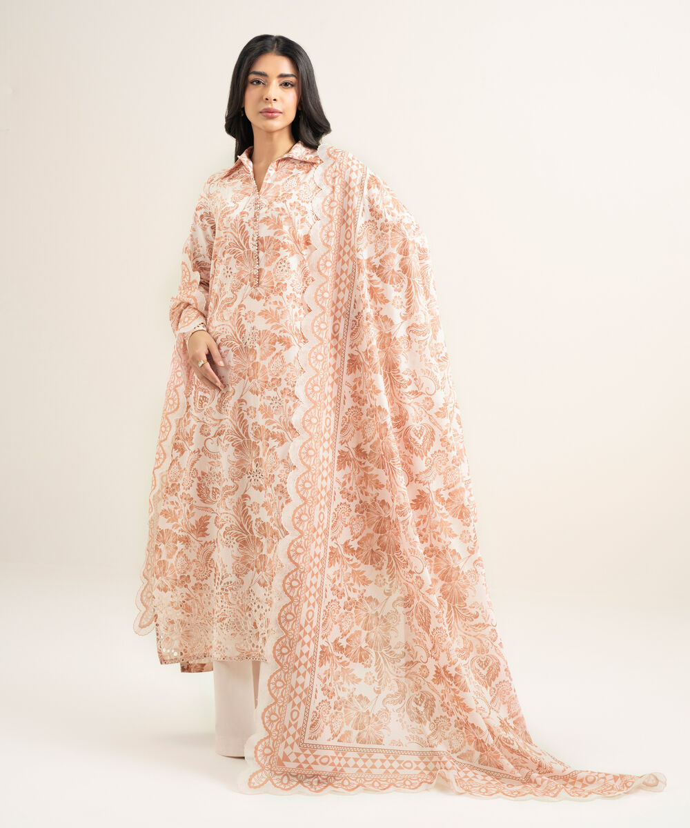 Women's Unstitched Lawn Embroidered Pink 3 Piece Suit