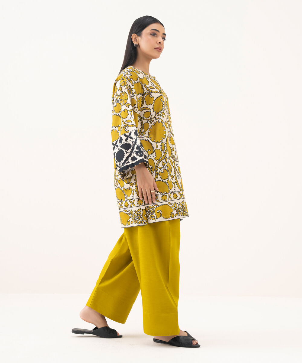 Women's RTW Light Khaddar Printed Green Drop Shoulder Shirt