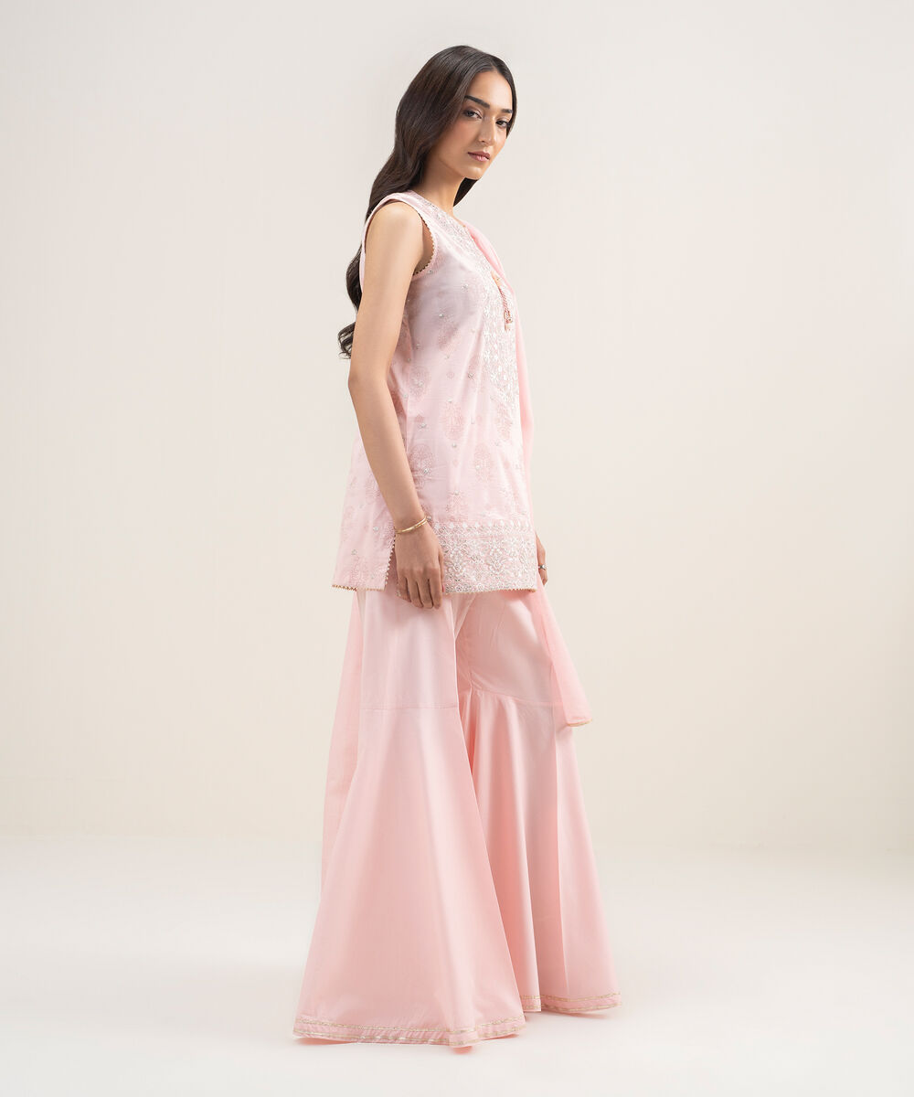 Women's RTW Lawn Embroidered Baby Pink 3 Piece Suit