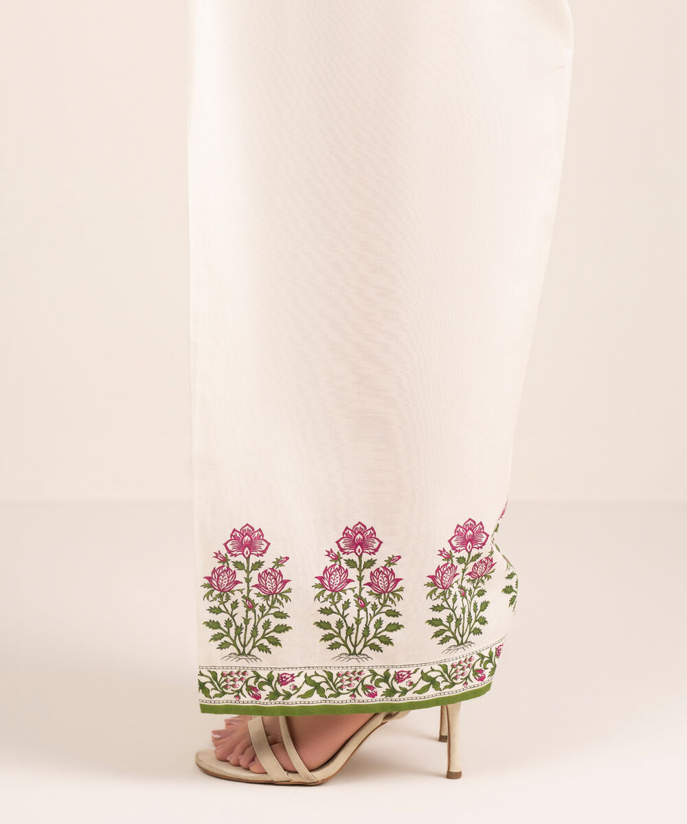 Women's RTW Cambric Printed Off White Farshi Shalwar