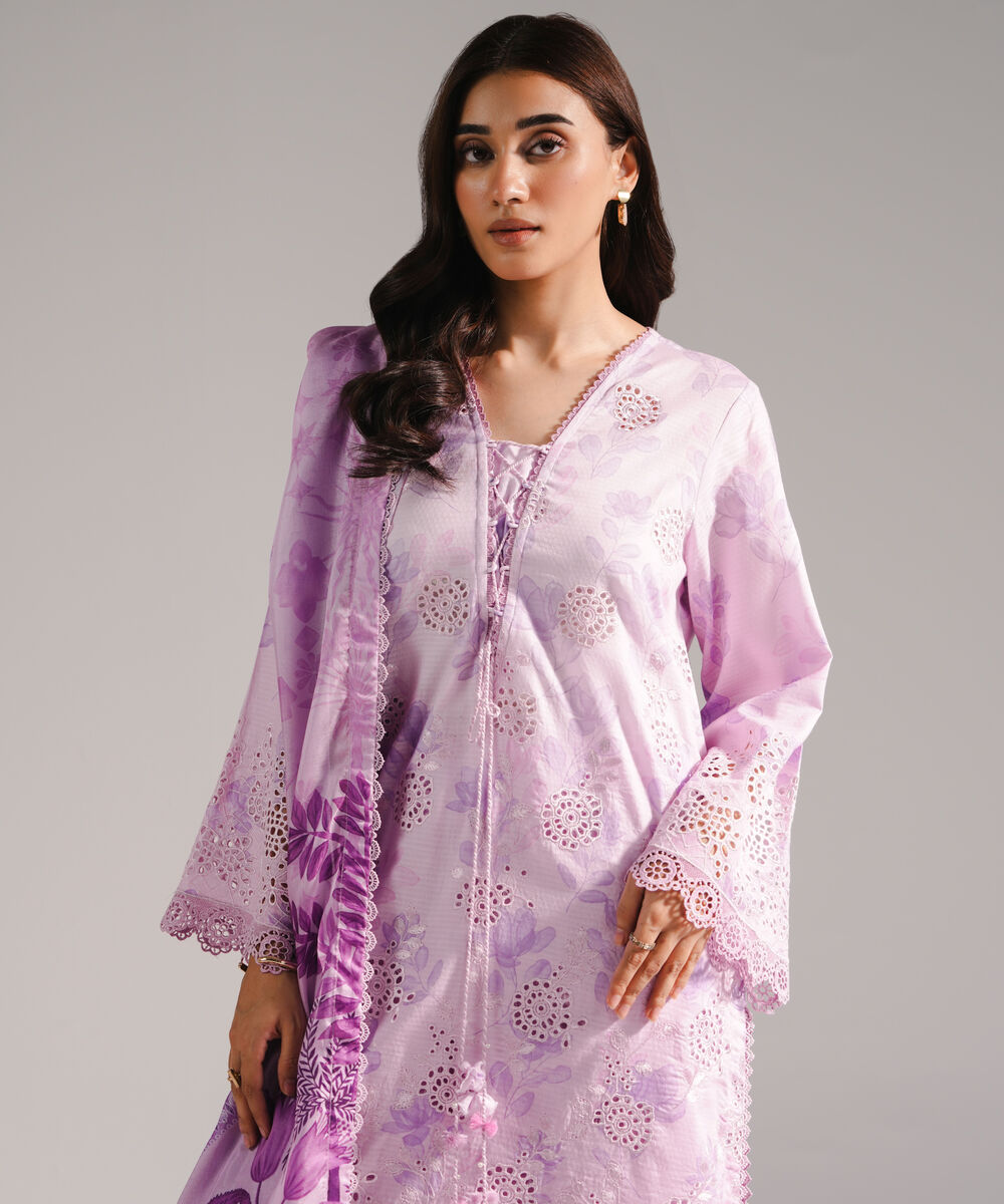 Women's RTW Dobby Embroidered Lavender 3 Piece Suit