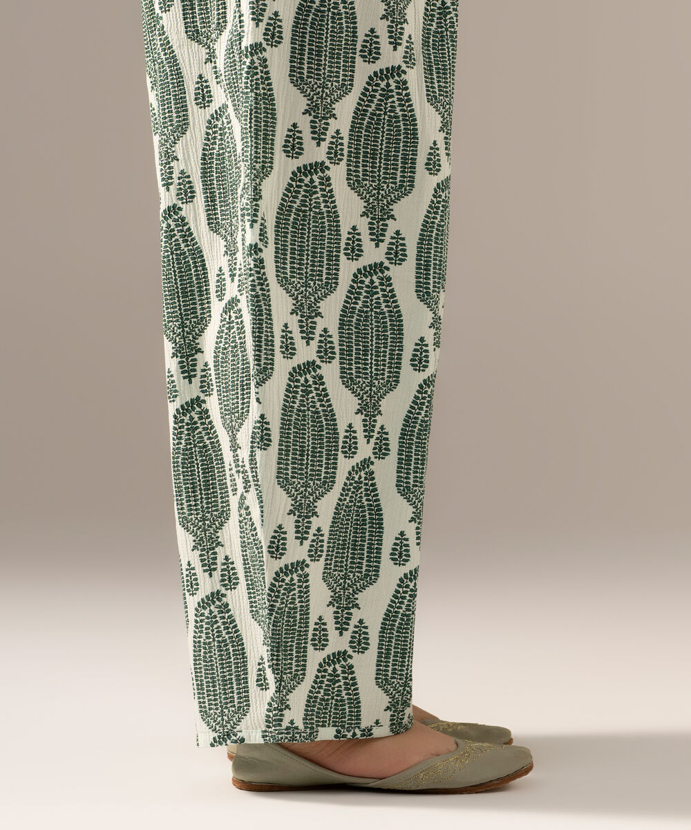 Women's RTW Seersucker Printed White Shalwar
