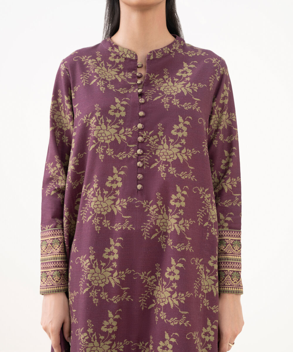 Women's Unstitched Light Khaddar Printed Red 3 Piece Suit