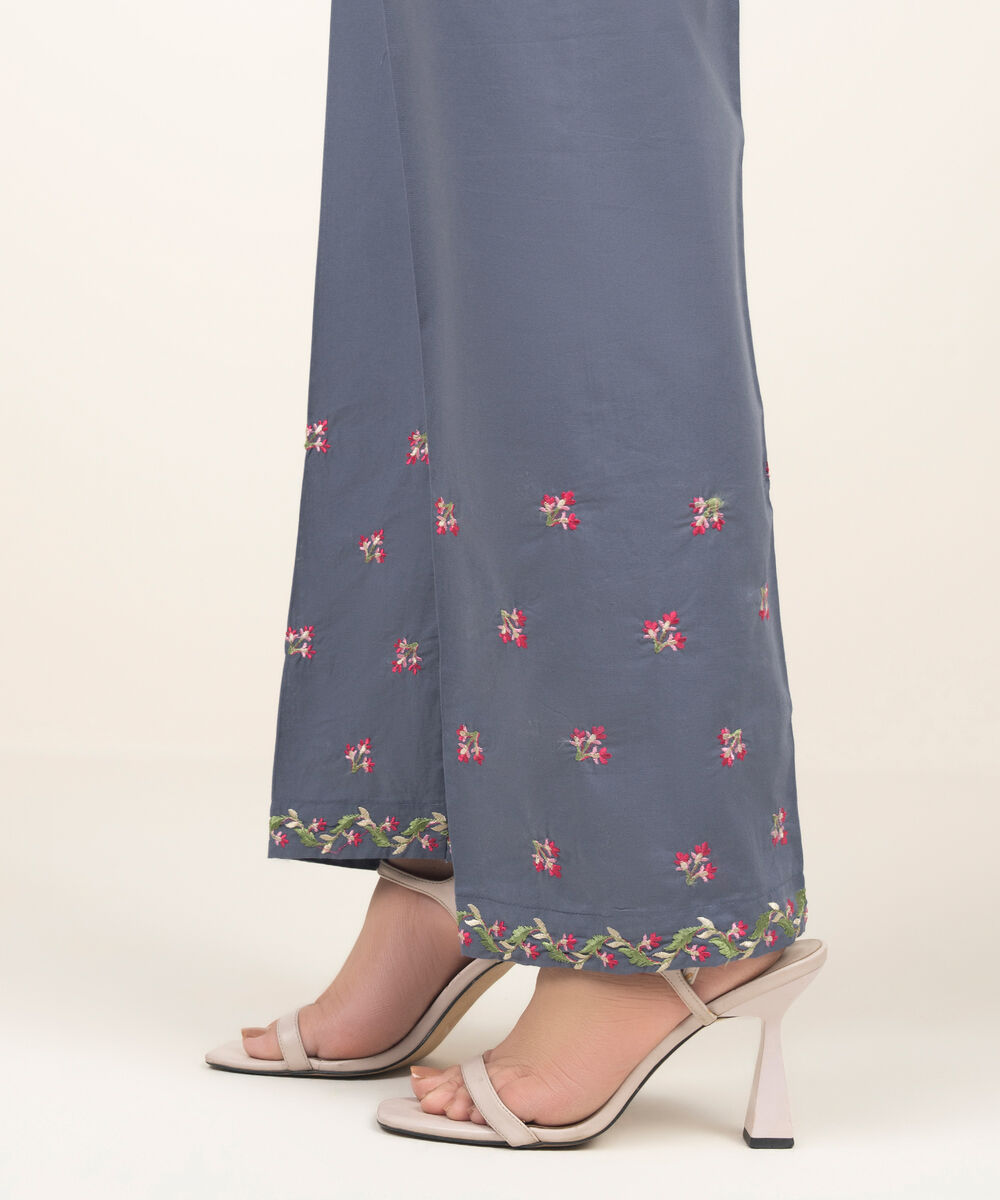Women's RTW Lawn Embroidered Steel Blue Straight Pants