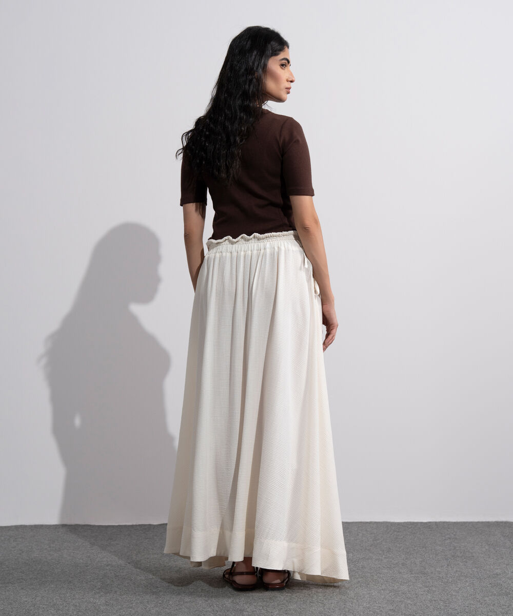 Women's Off White Smocked Skirt With Tie Detail