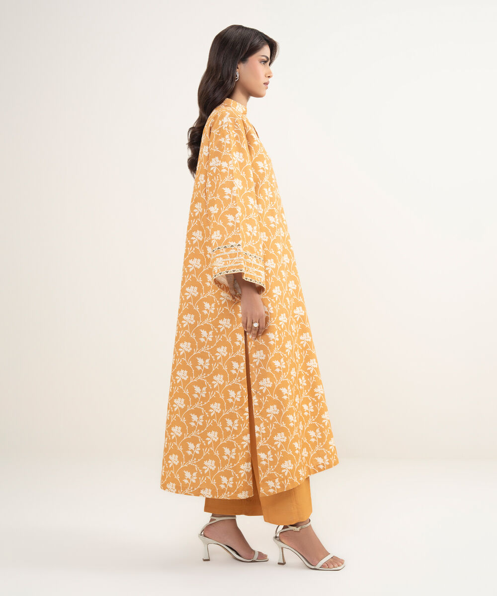 Women's Unstitched Arabic Khaddar Mustard  3 Piece Suit