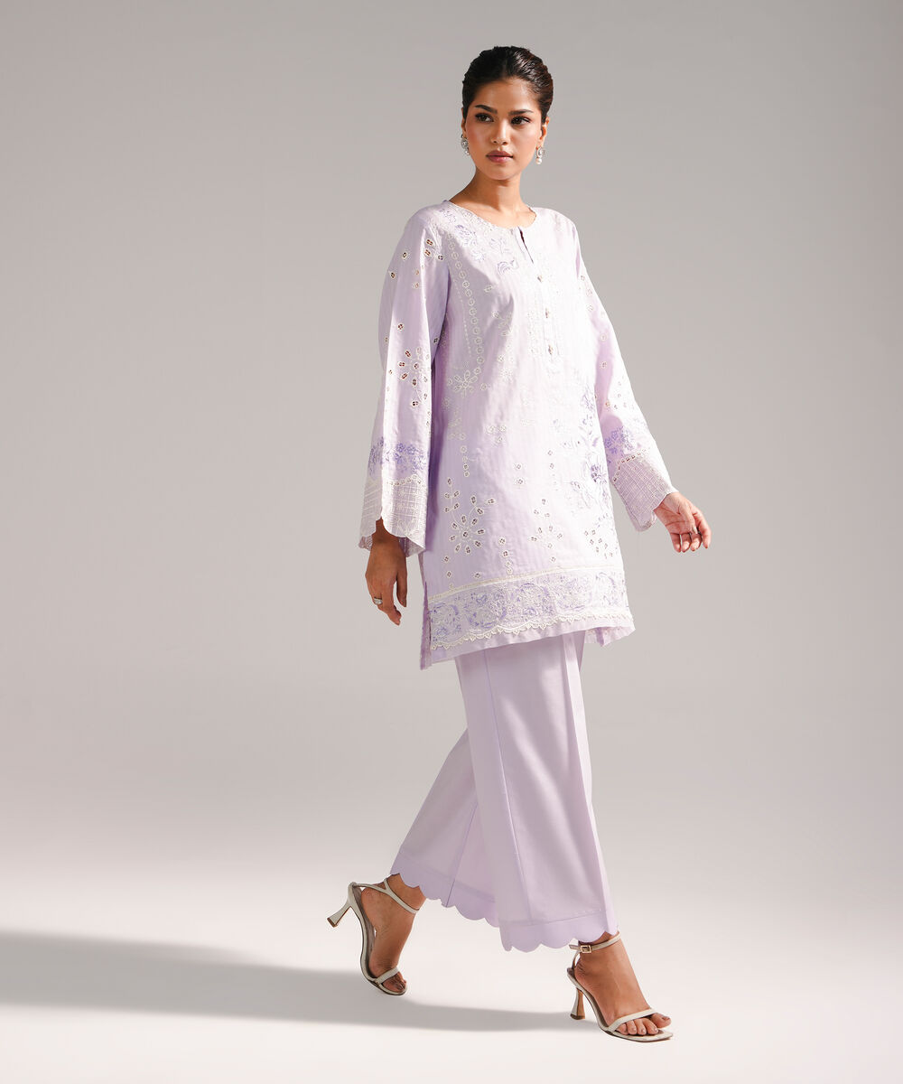 Women's RTW Dobby Embroidered Lilac 2 Piece Suit
