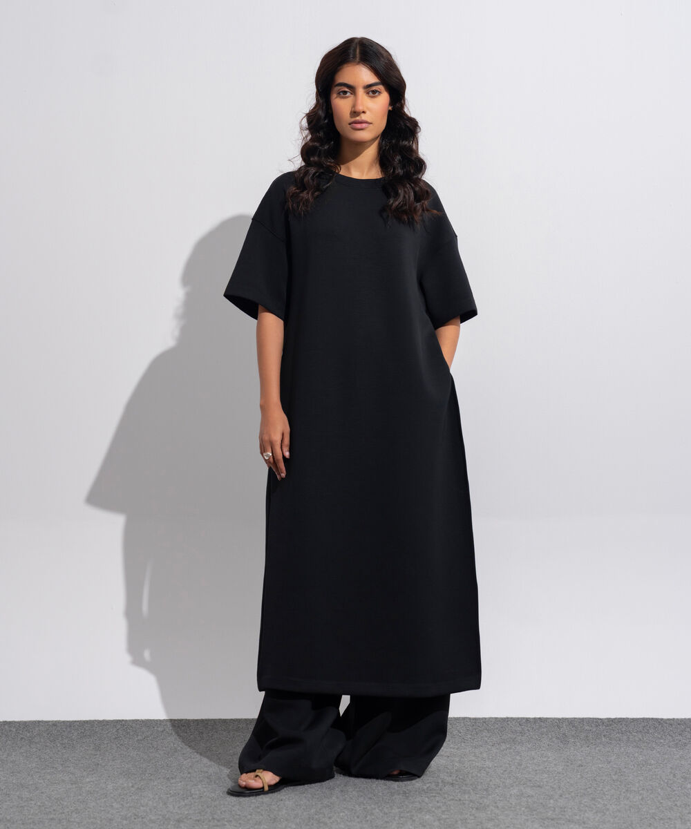Women's Western Wear Black Soft Lux  Long T-Shirt
