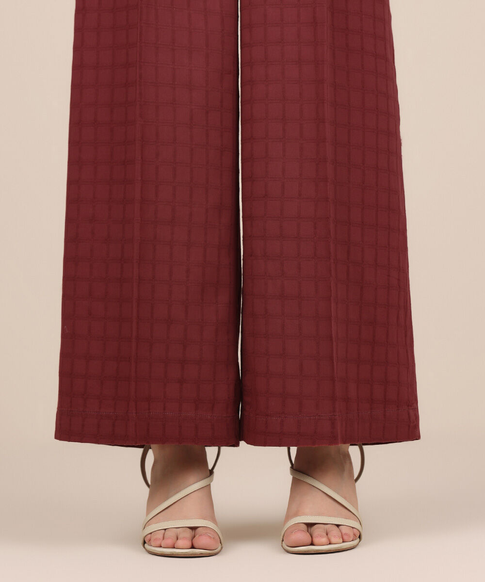 Women's RTW Textured Cotton Red Solid Culottes