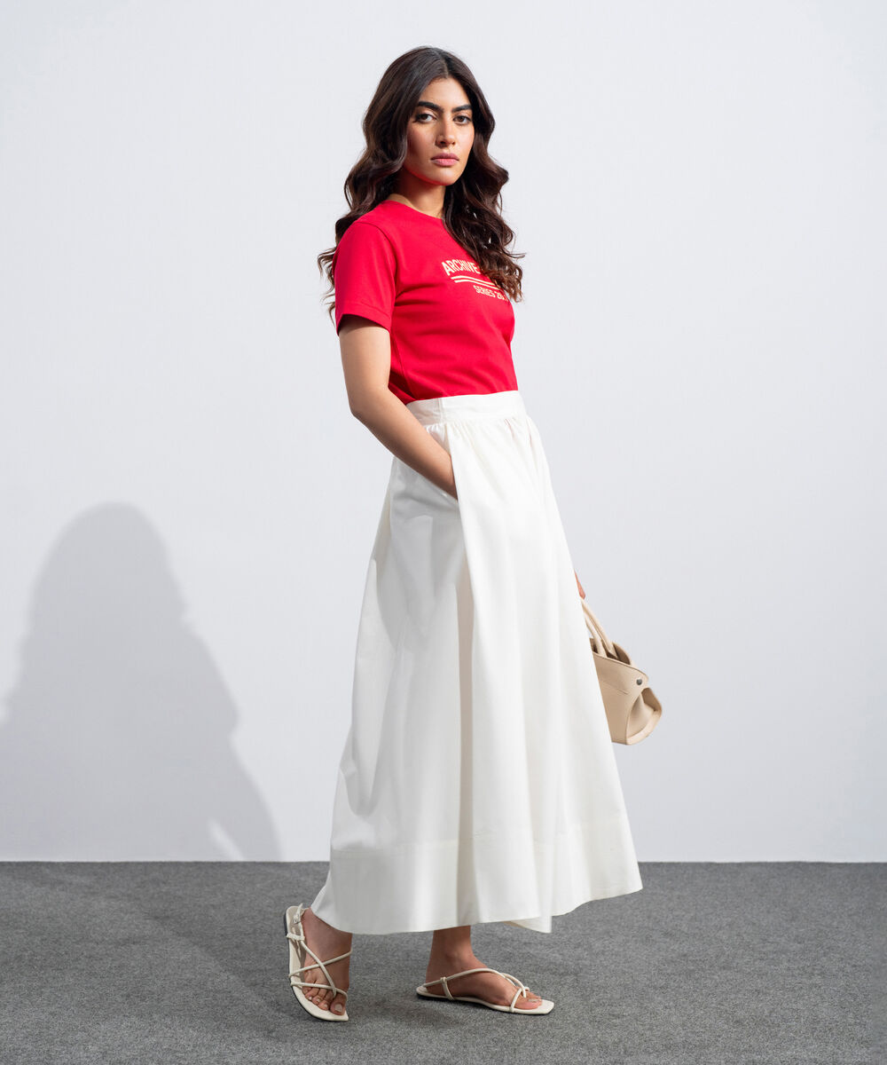 Women's Western White Poplin Flared Skirt