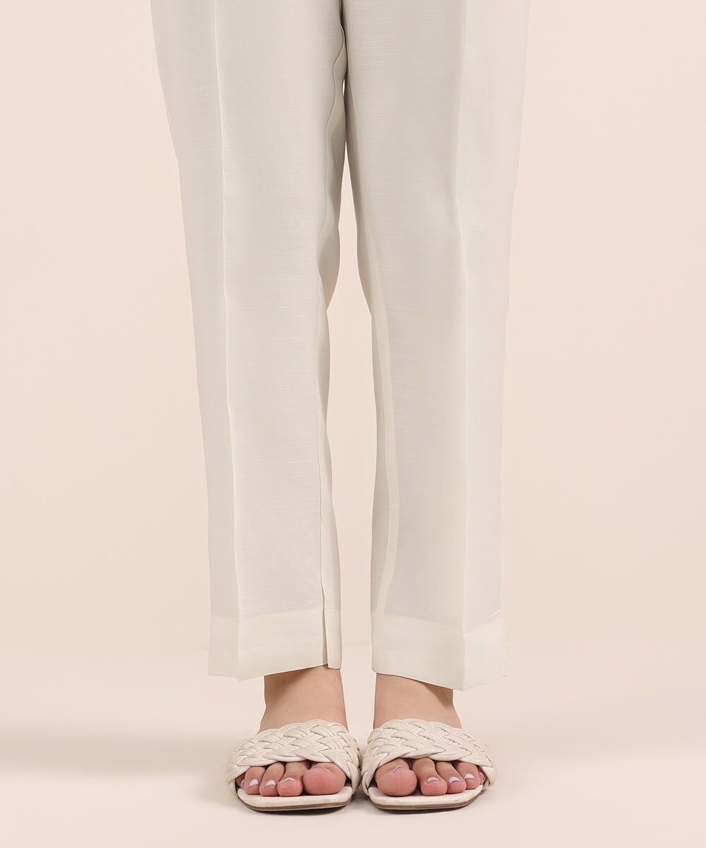 Woman - Off White Raw Silk Cigarette Pants