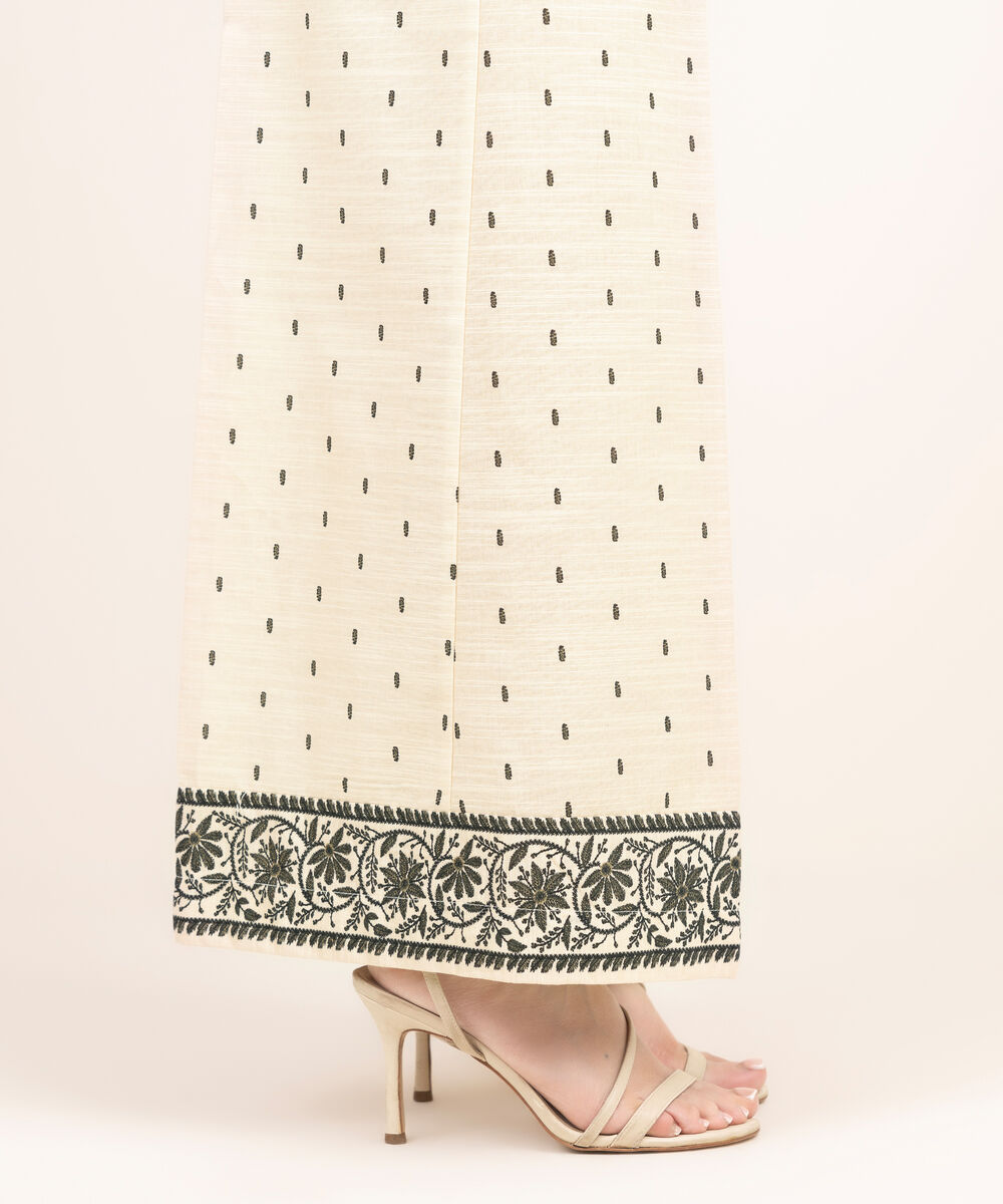 Women's RTW Khaddar Printed Off White Flared Pants