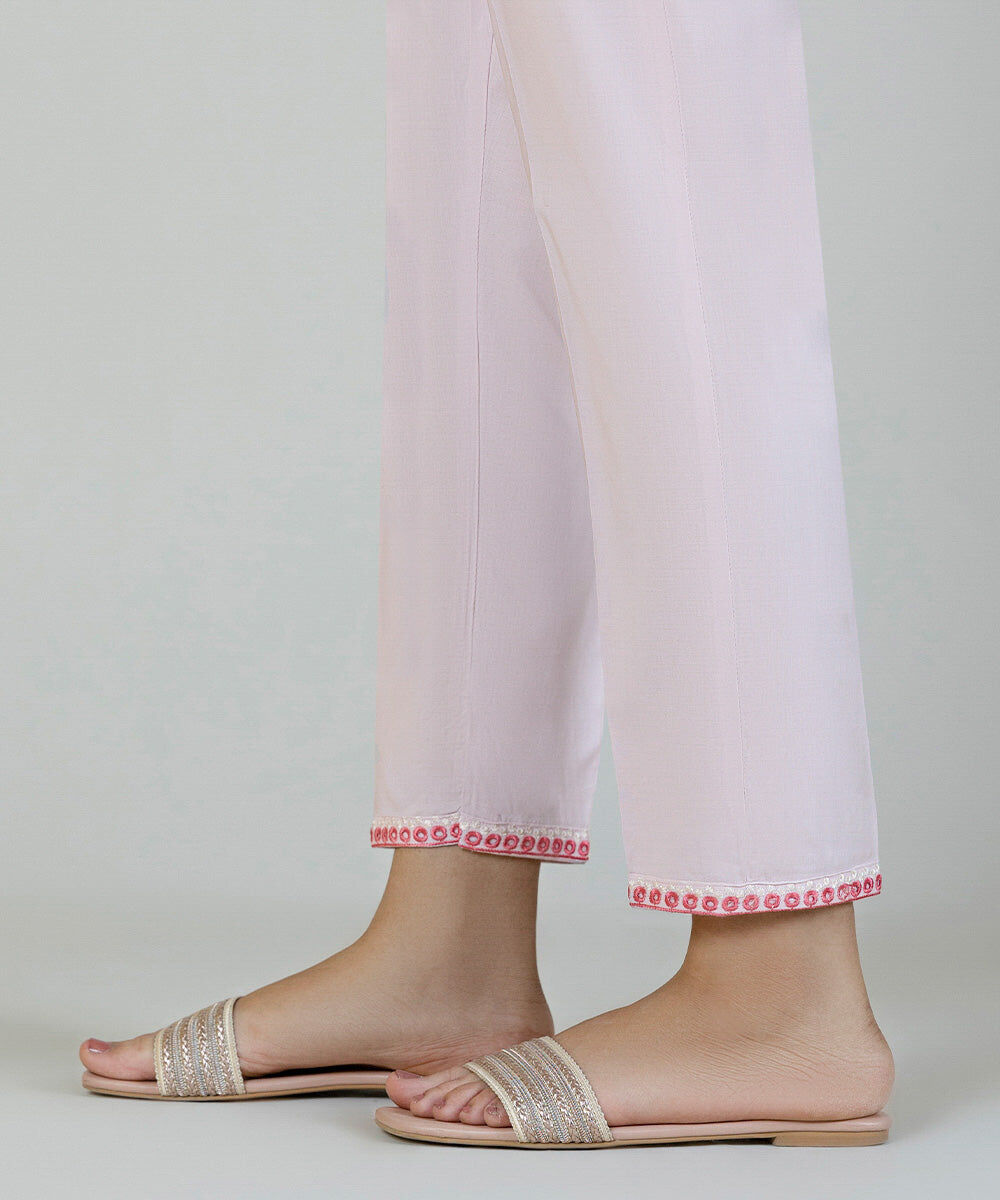 Woman - Pink Embroidered Cambric Cigarette Pants