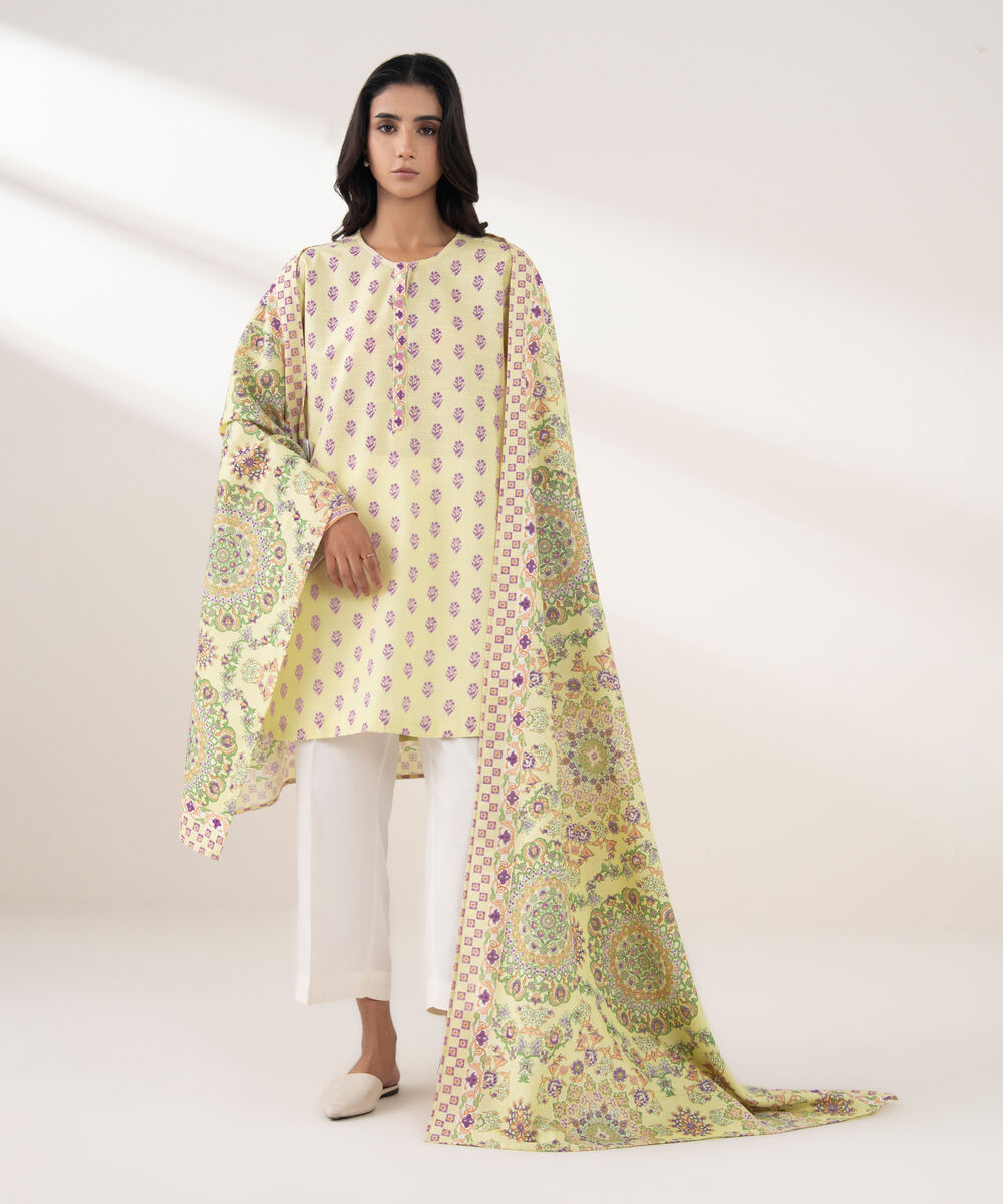 Women's RTW Light Khaddar Embroidered Pale Yellow 2 Piece Suit