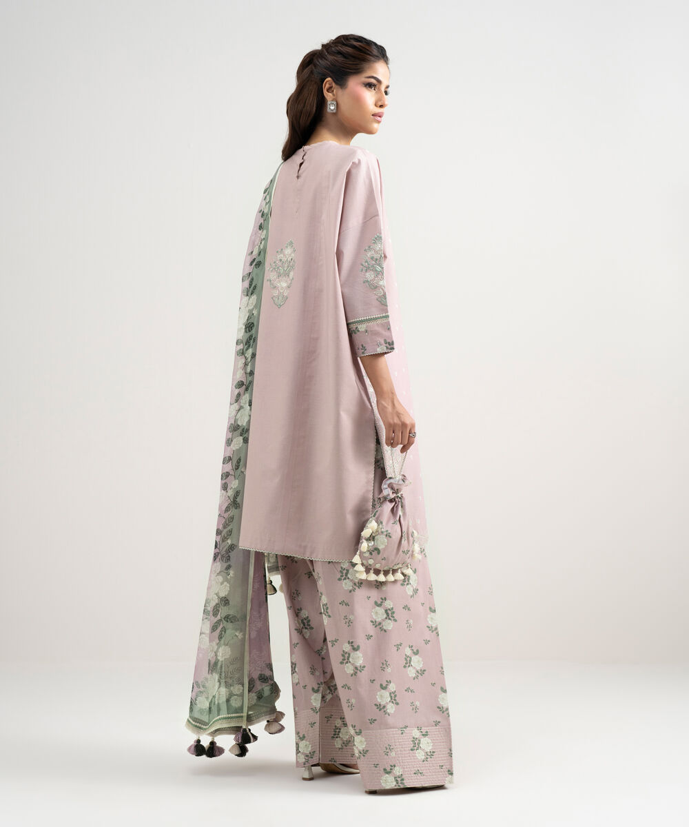 Women's Unstitched Textured Lawn Embroidered Pink  3 Piece Suit