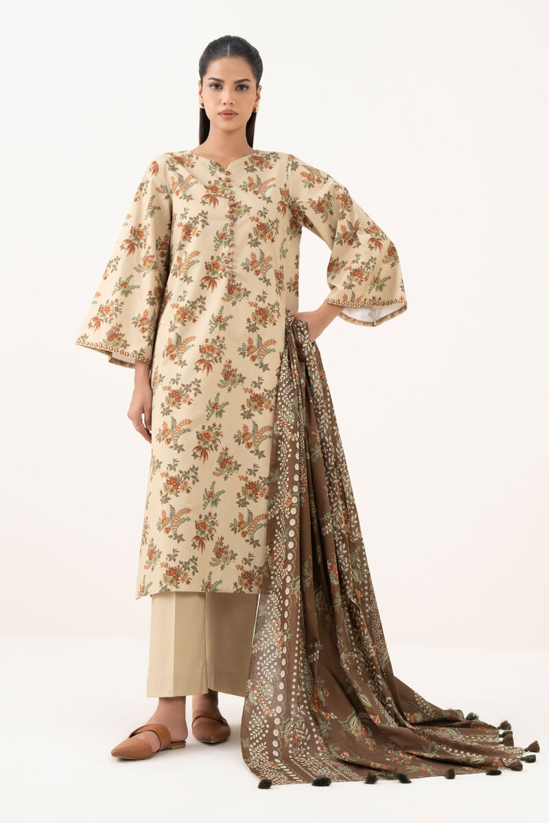 3 Piece - Printed Cotton  Suit