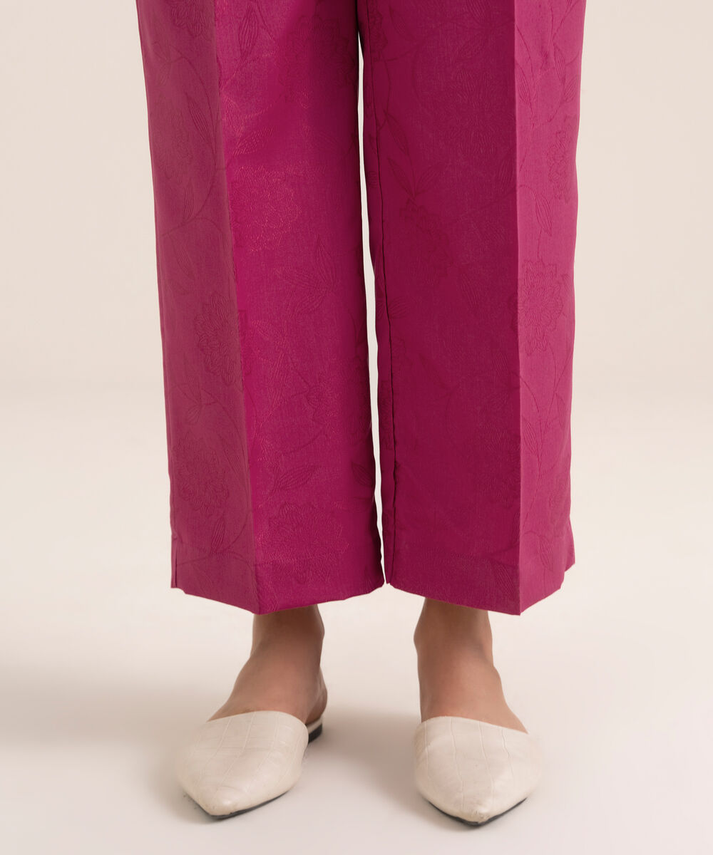 Women's RTW Self Jacquard Leno Solid Pink Culottes