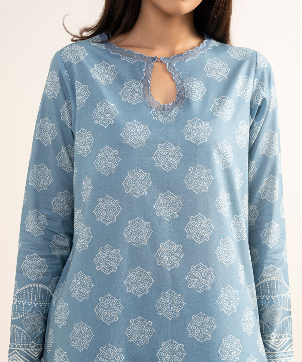 Women's Unstitched Lawn Embroidered Blue 3 Piece Suit