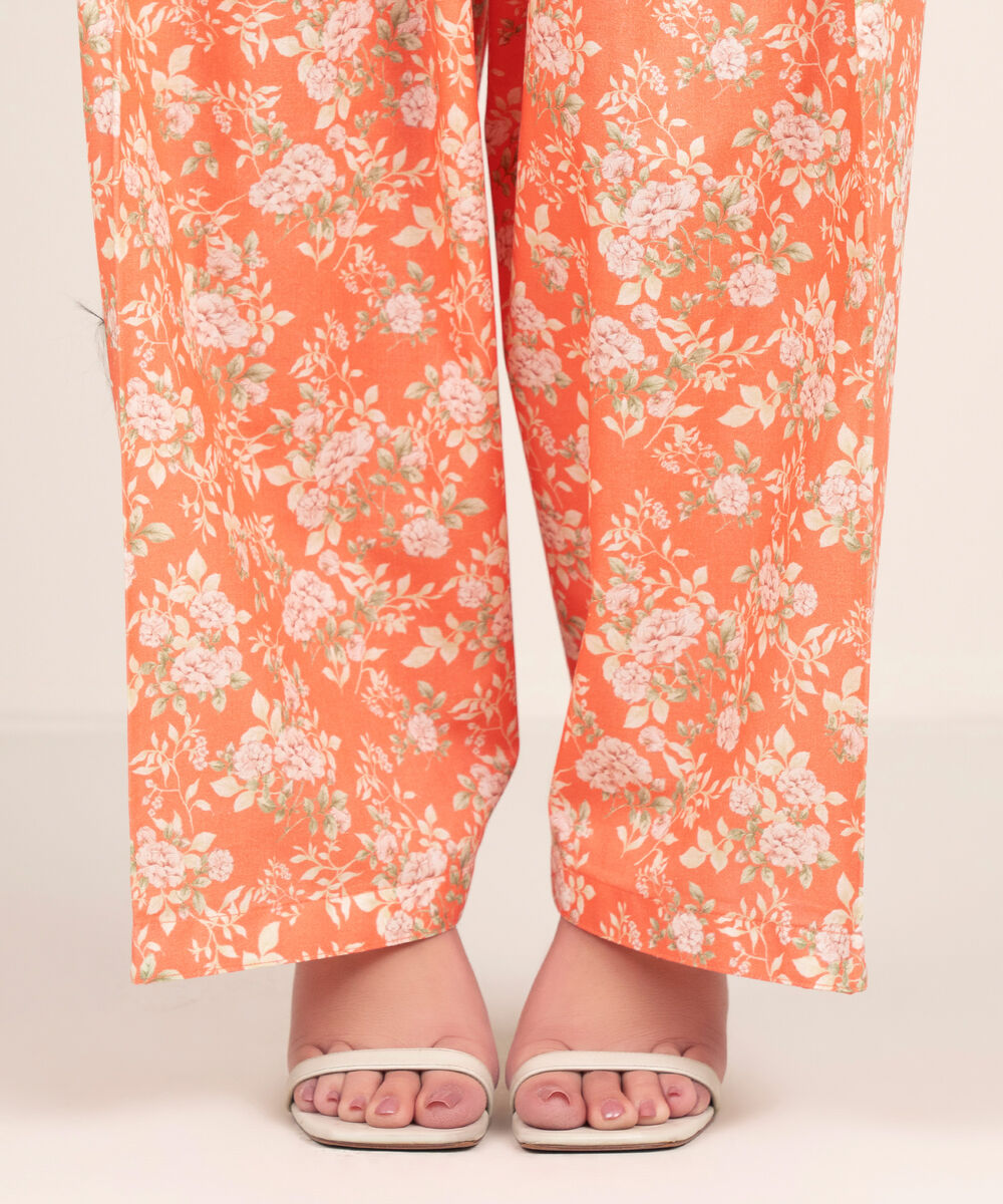 Women's RTW Cambric Printed Orange Farshi Shalwar