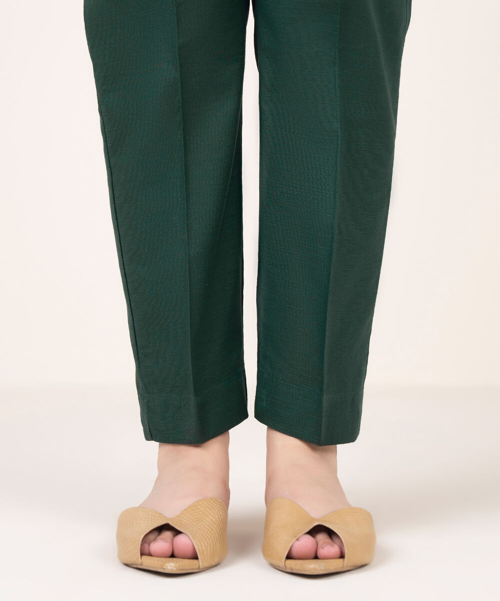 Women's RTW Khaddar Solid Green  Straight Pants