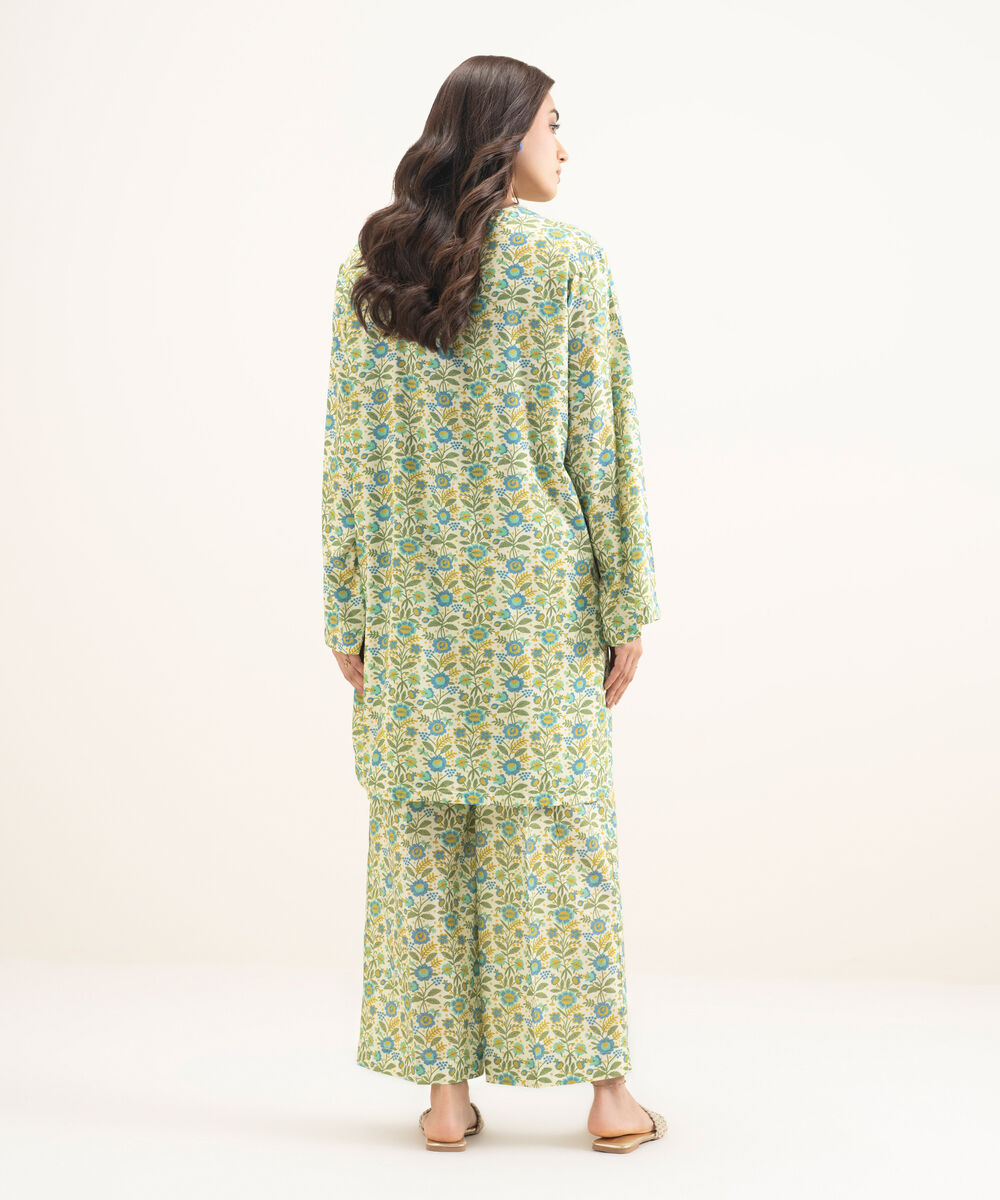 Women's RTW Arabic Lawn Printed Mint Green Boxy Shirt