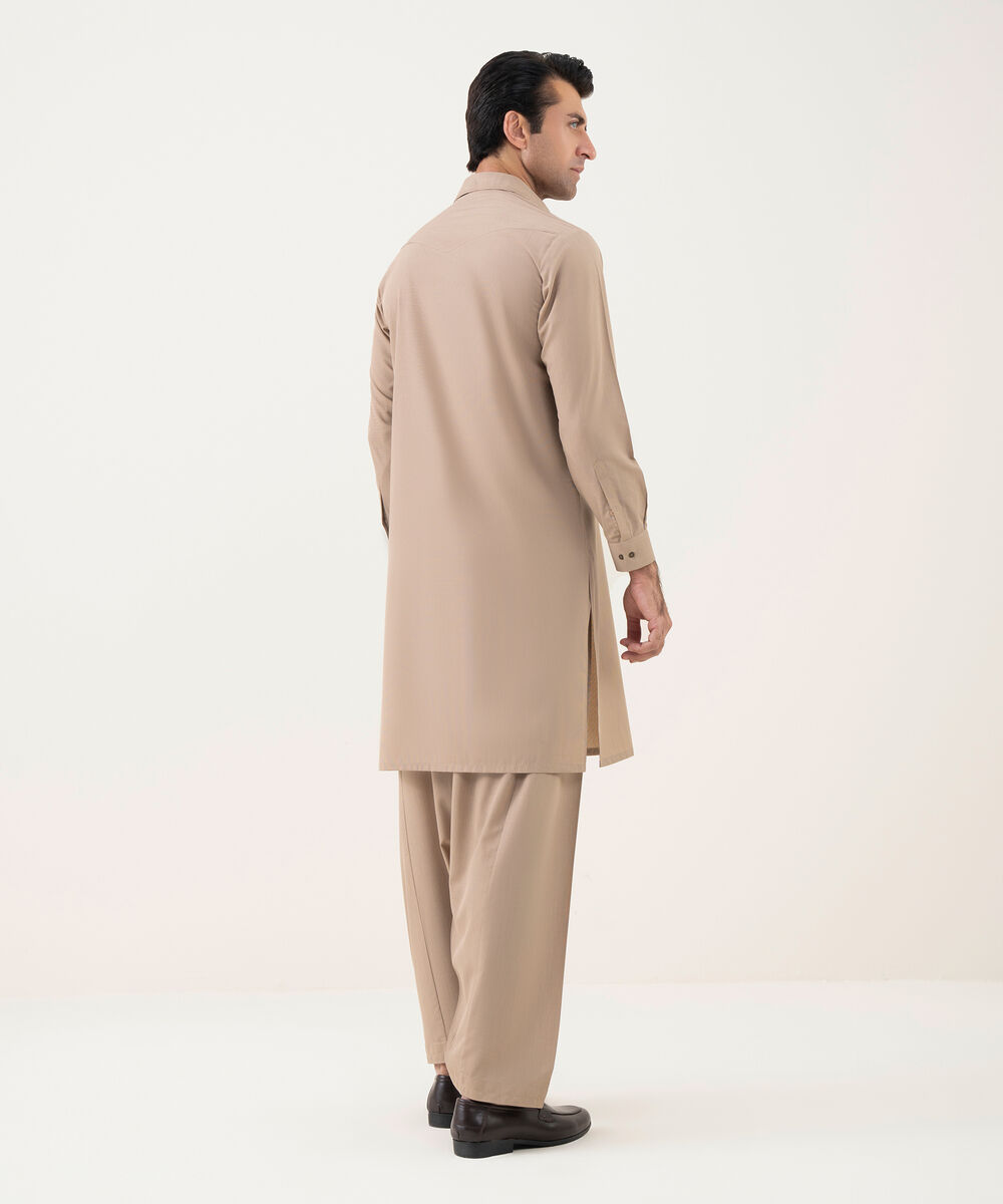 Men's Viscose Plain Beige Kameez Shalwar