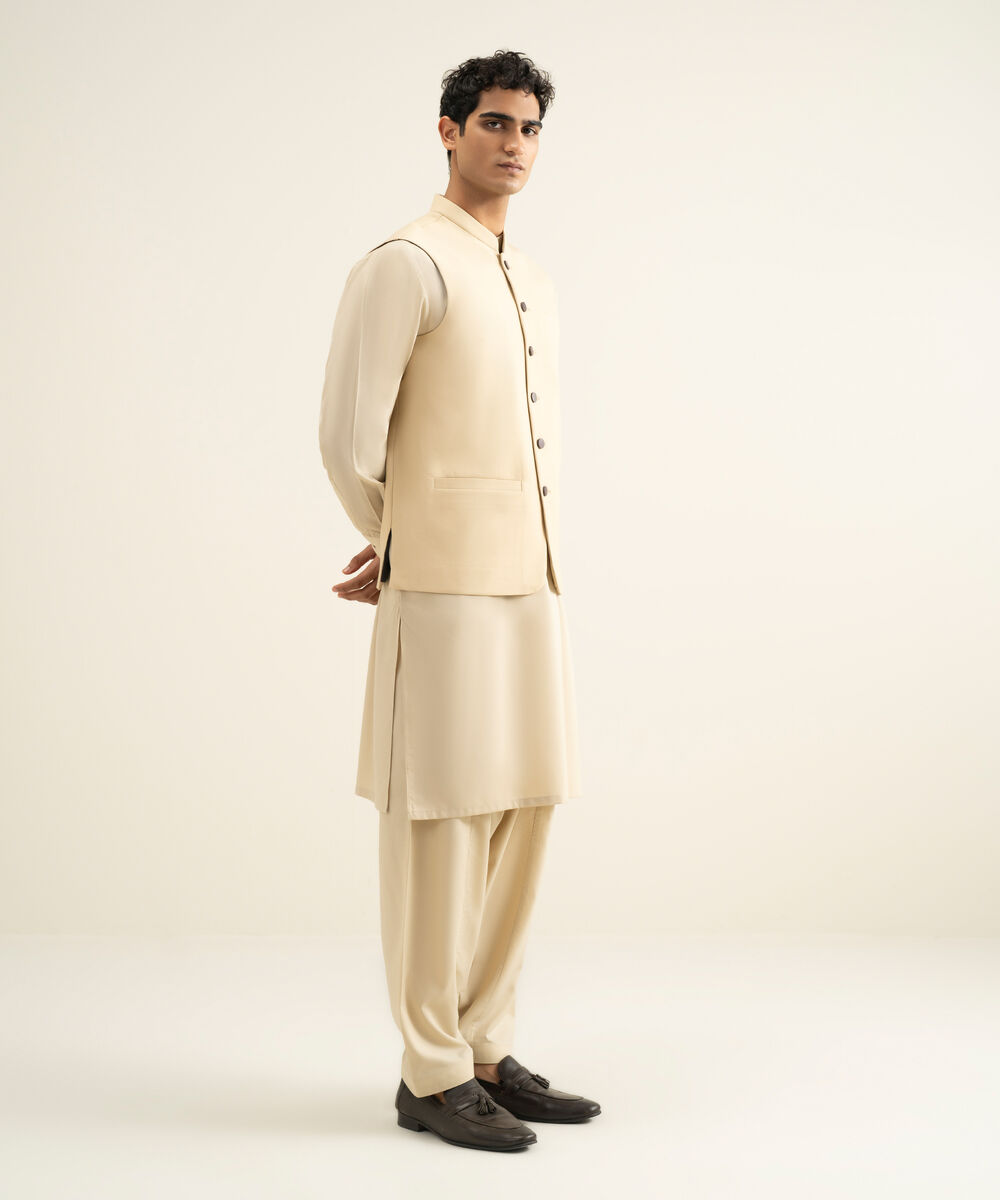 Men's beige Premium Wash & Wear Waistcoat