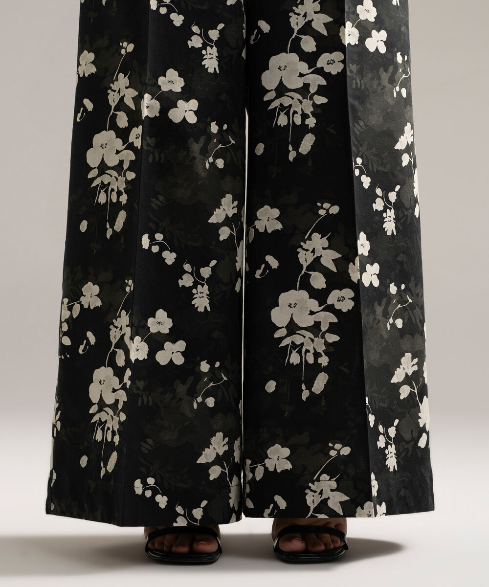 Women's RTW Cambric Printed Black Flared Pants
