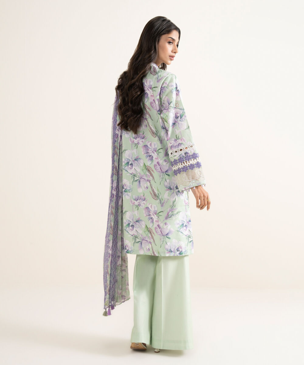 Women's Unstitched Lawn Embroidered Purple 3 Piece Suit
