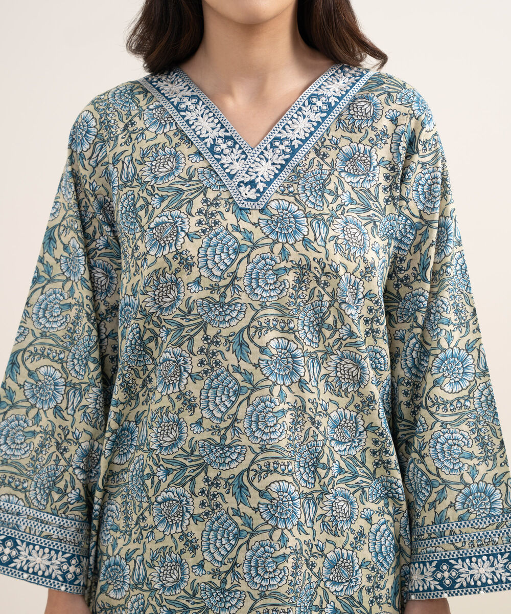 Women's RTW Dobby Embroidered Green 2 Piece Suit