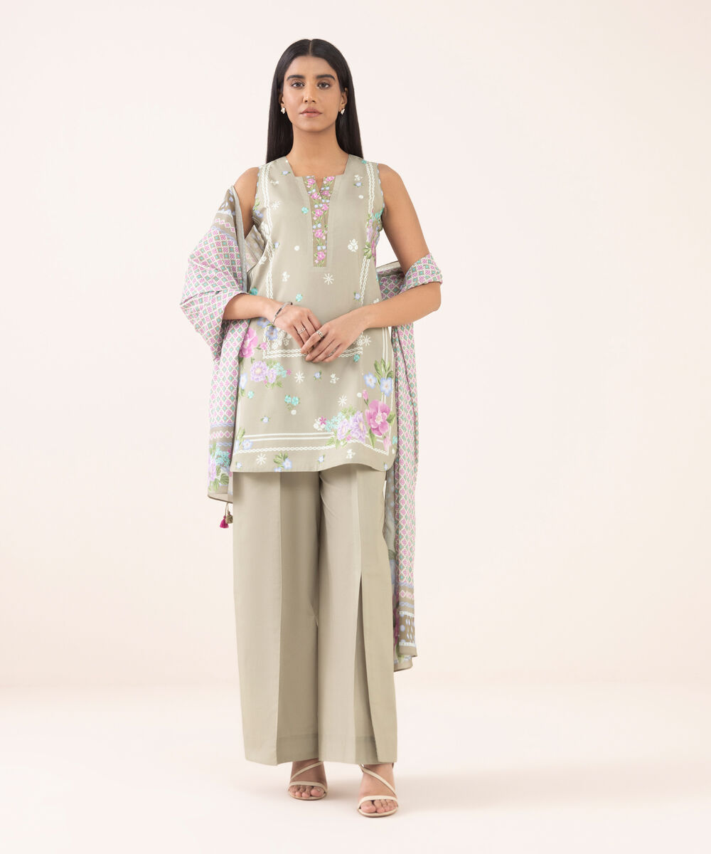 Women's Unstitched Cotton Printed Three Piece Suit