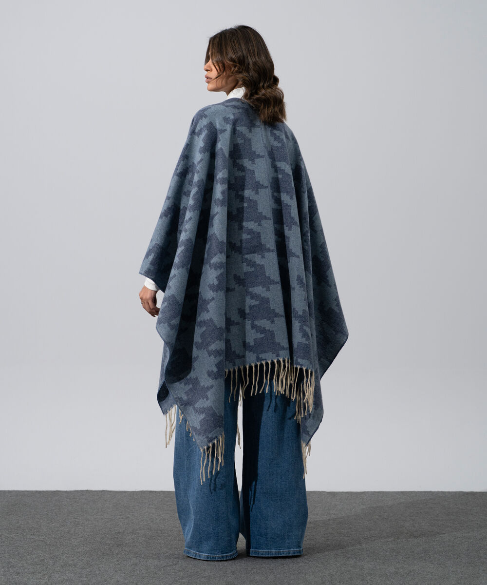 Women's Western Wear Grey Polyester Houndstooth Cape Shawl