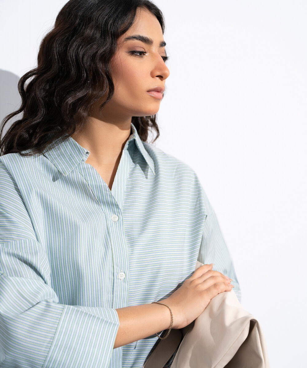 Women's Multi Striped Poplin V-Neck Shirt