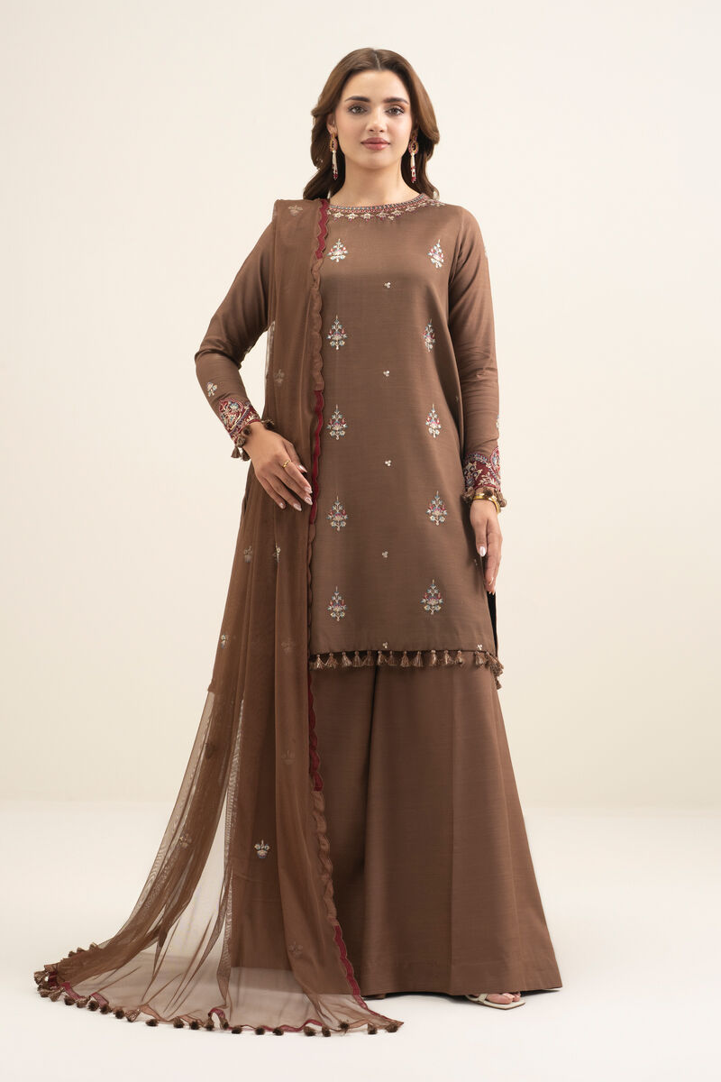 3 Piece - Embroidered Raw Silk Suit