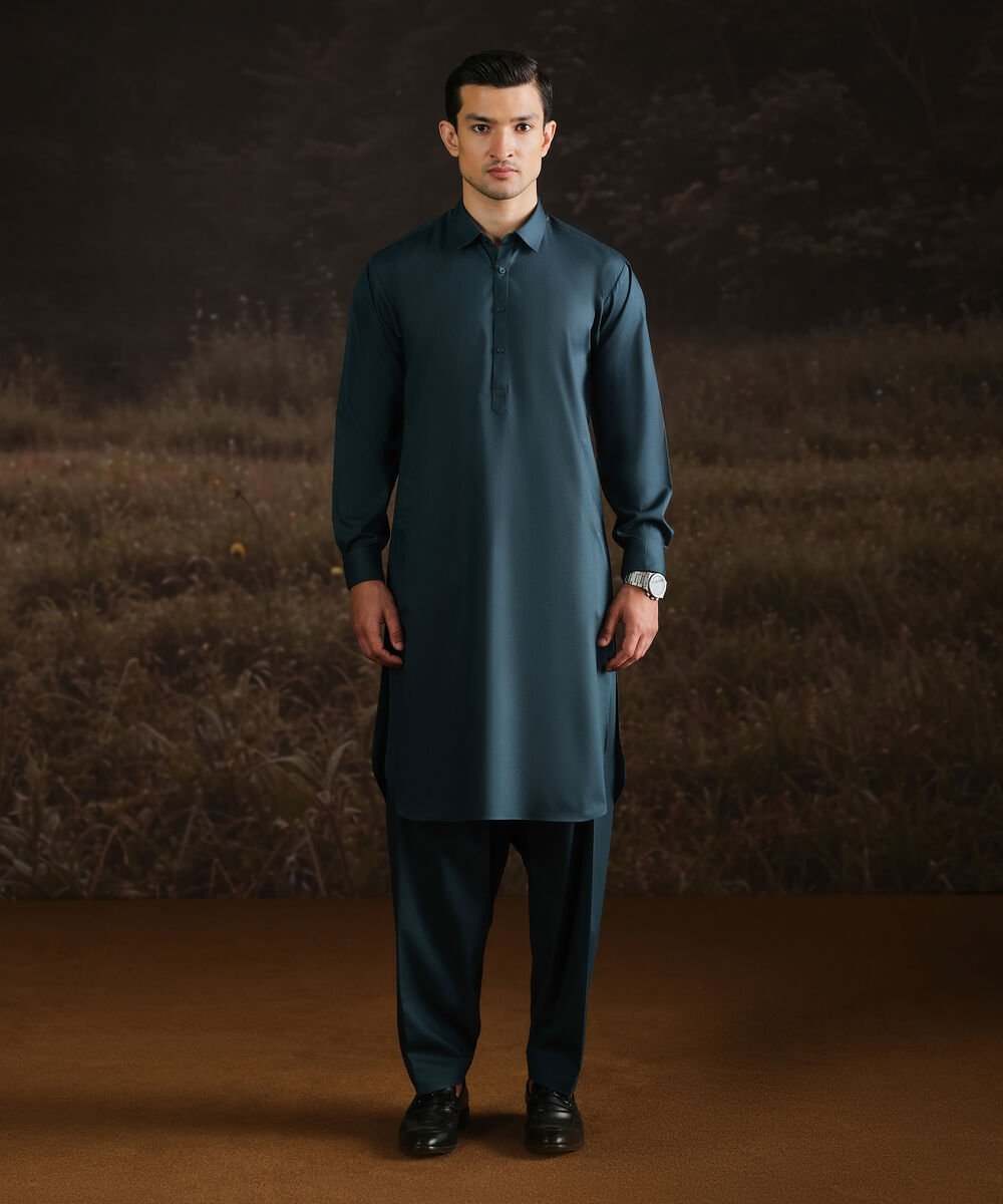 Cotton Dobby Suit Men Unstitched Cotton Blue Full Suit Fabric