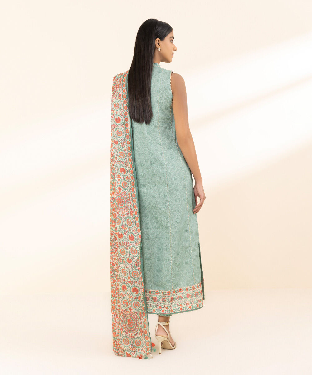 Women's Unstitched Printed Khaddar Blue 3 Piece Suit