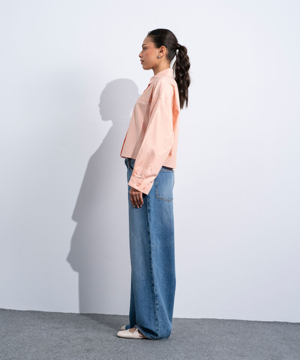 Women's Western Pink Short Body Oxford Shirt