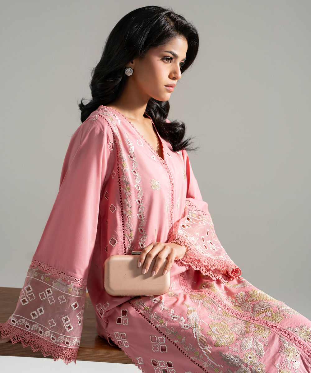 Women's RTW Lawn Embroidered Pink 2 Piece Suit