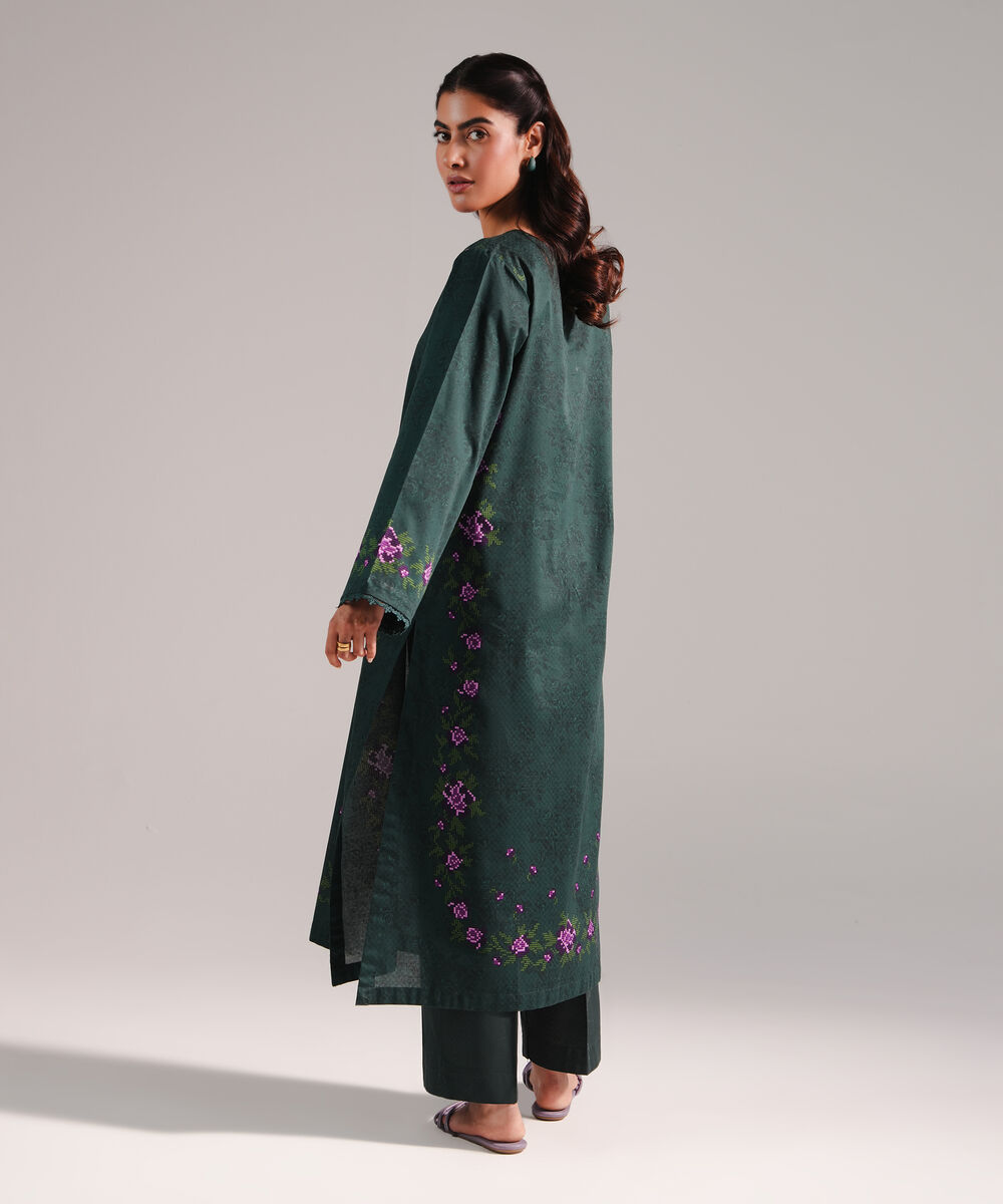 Women's RTW Dobby Printed Dark Green 2 Piece Suit