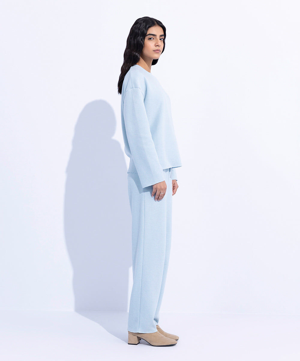 Woman - Blue Ribbed T-Shirt