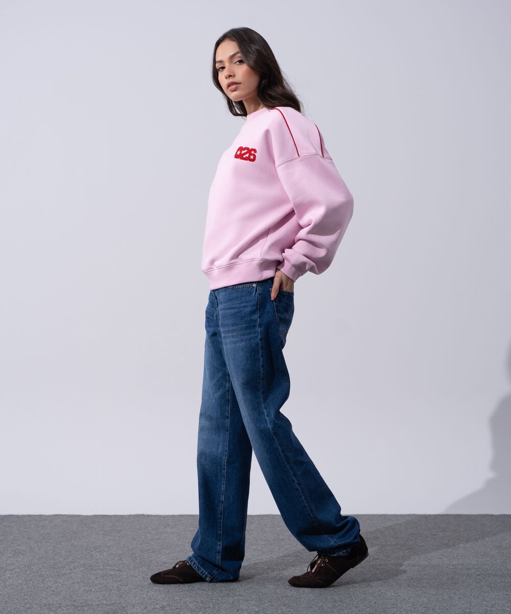 Women's Western Wear Pink Oversized Fleeceback Graphic Sweatshirt