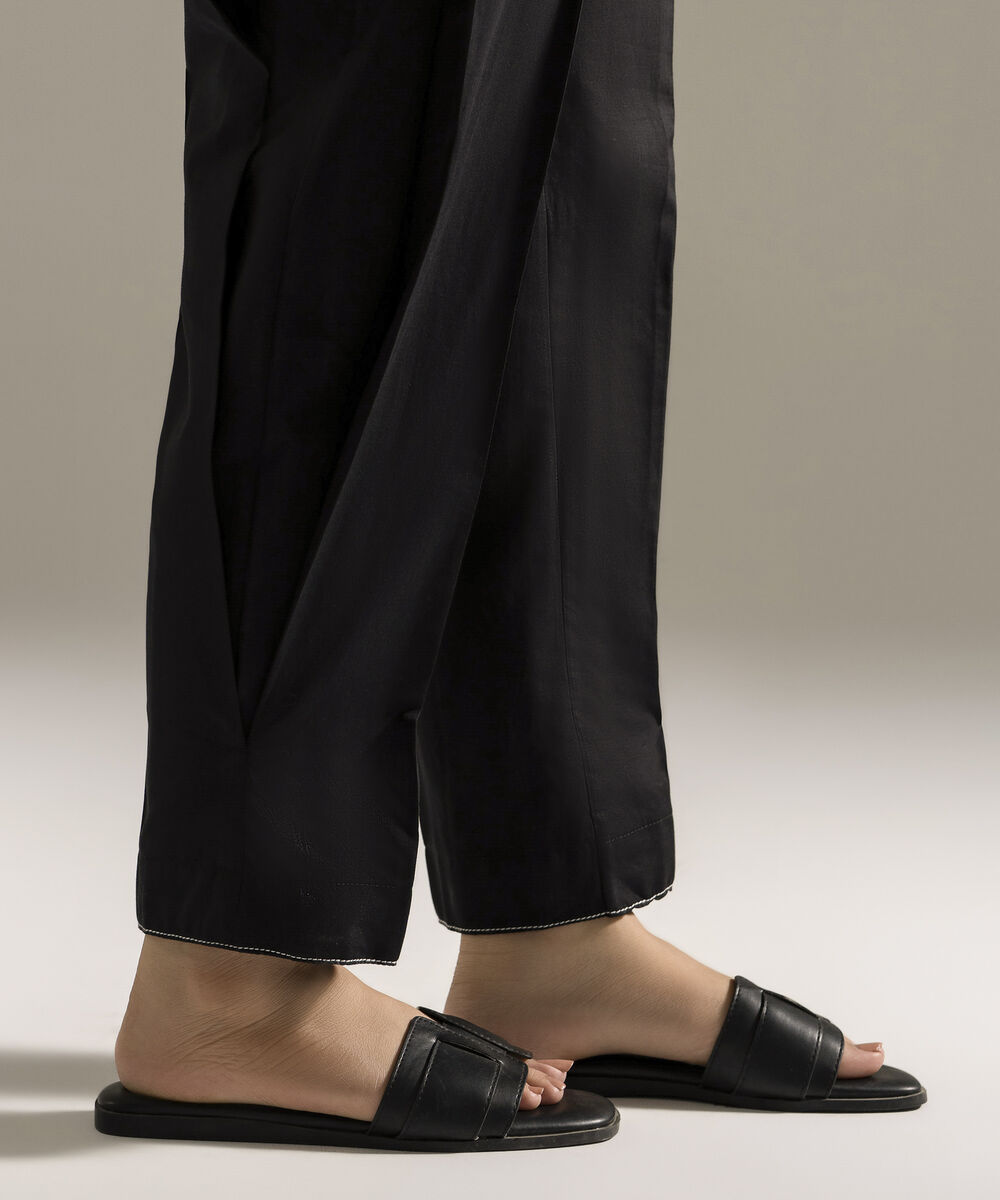 Women's RTW Cambric Printed Black Straight Pants
