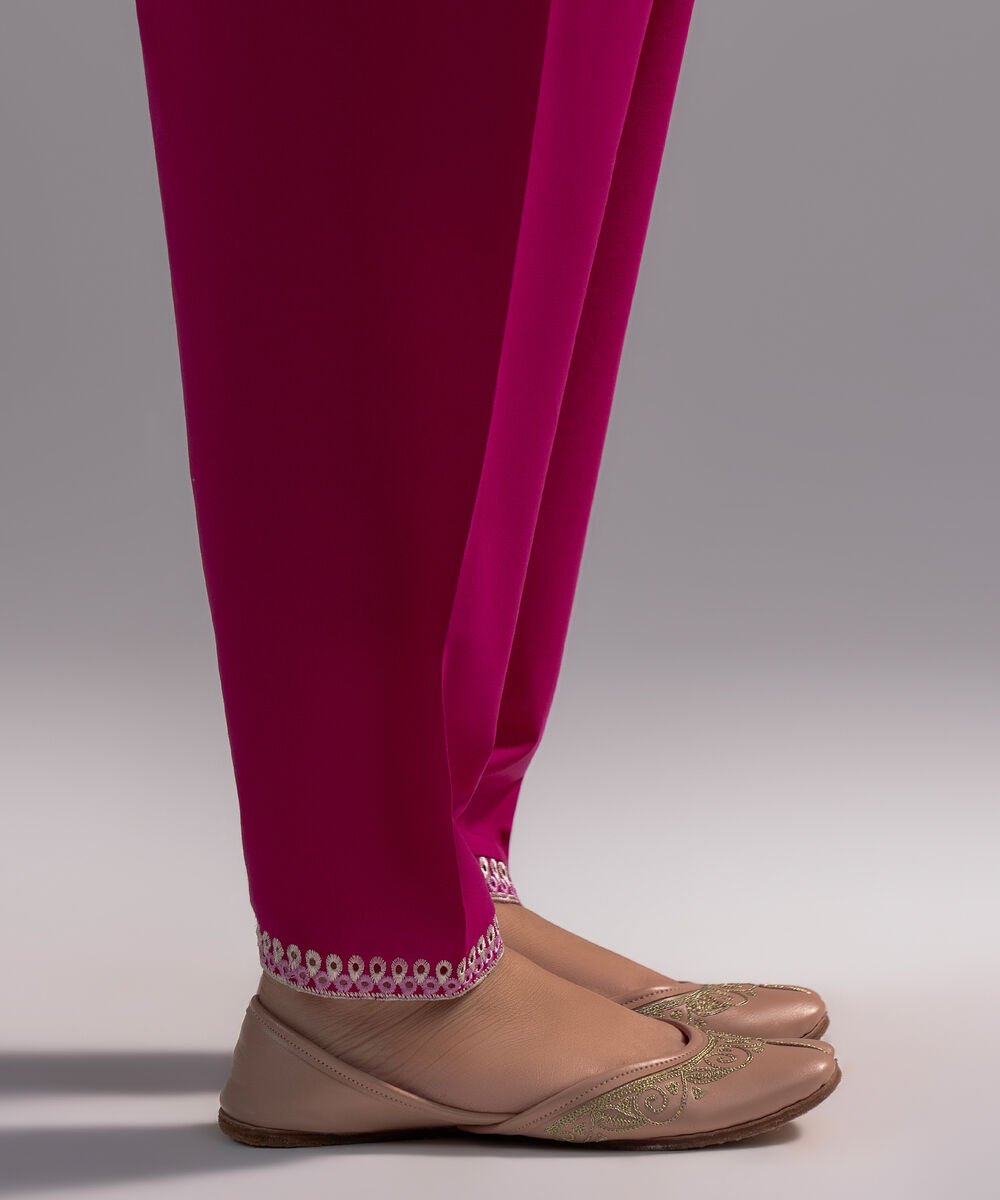 Women's RTW Cambric Embroidered Pink Skinny Shalwar