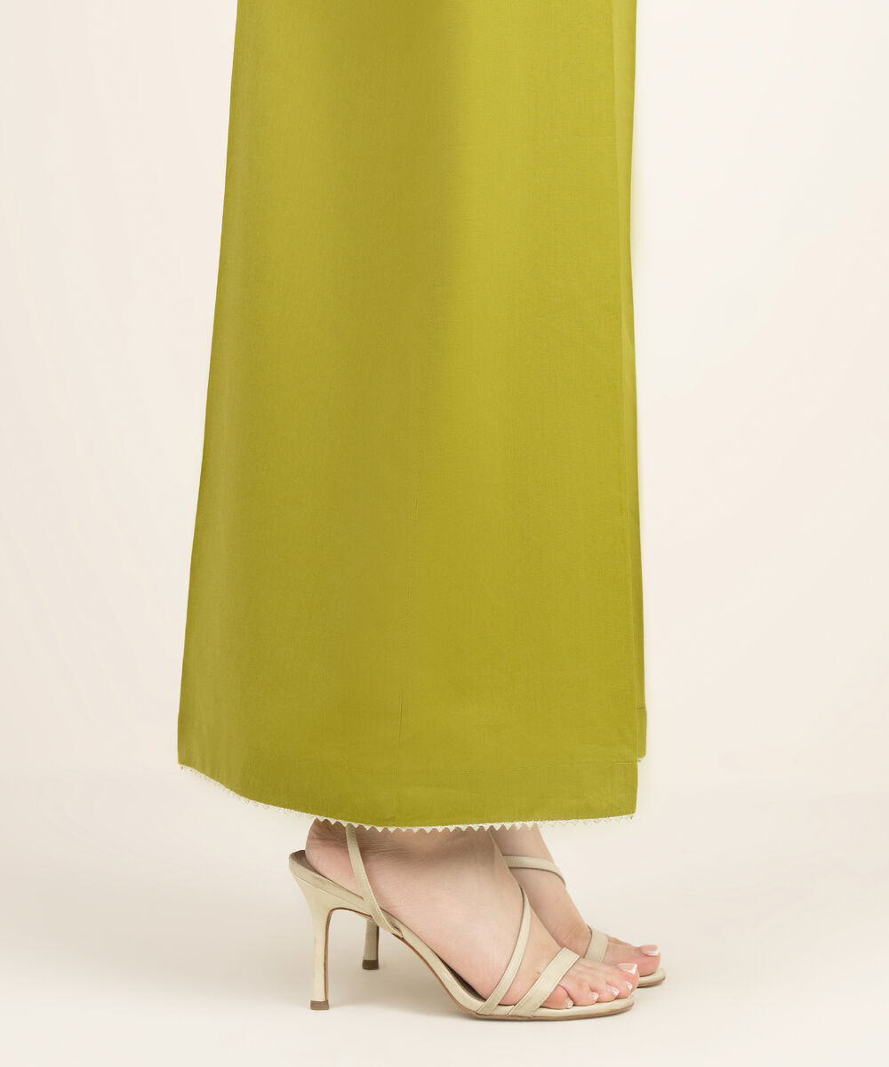 Women's RTW Cotton Viscose Solid Green Flared Pants