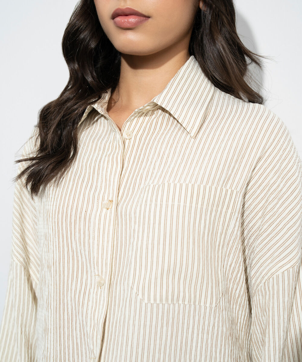 Women's Western Cream Oversize Striped Shirt