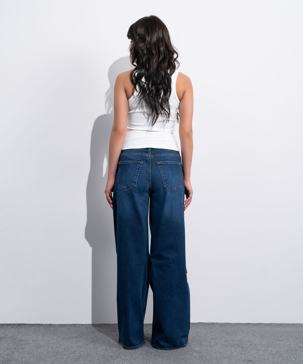 Women's Western Dark Blue Wash High Rise Wide Leg Jeans