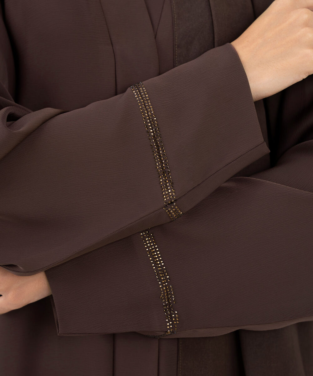 Women's Brown Textured Fabric Abaya Set