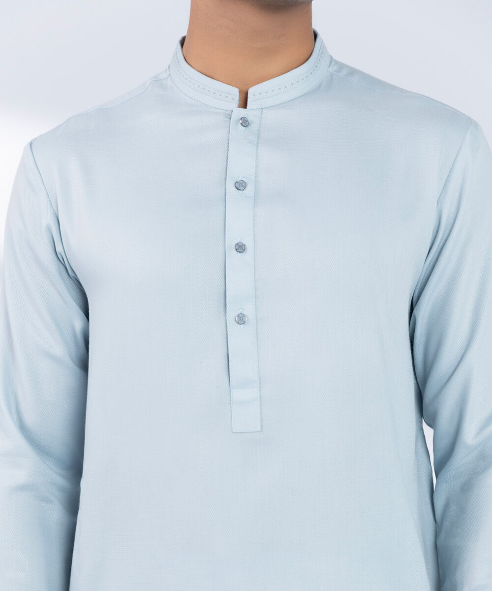 Men's Stitched Plain Blue 2 PC Suit