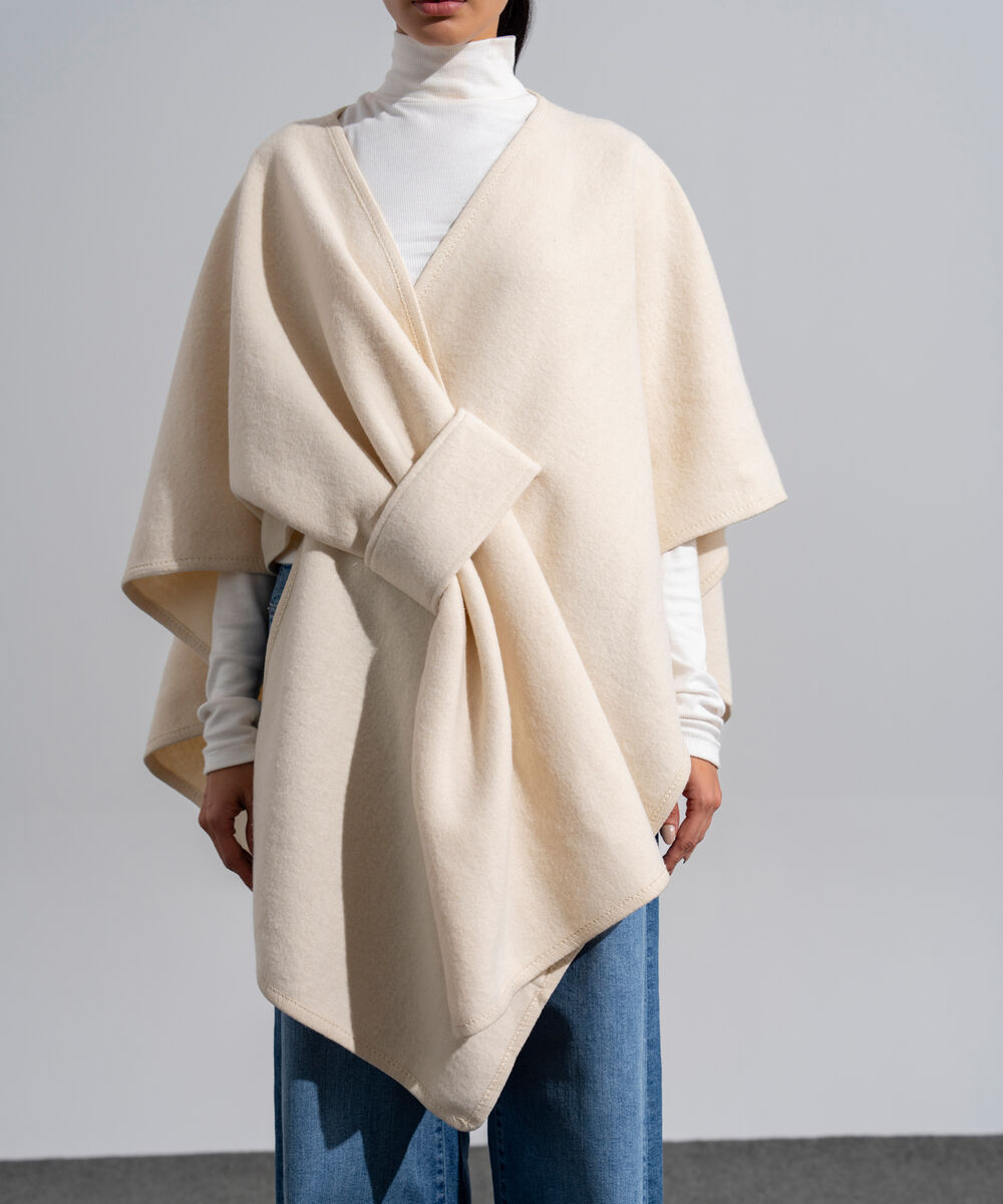 Women's Western Wear Off White Polyester Cape Shawl